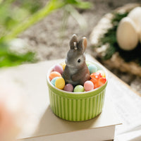 A easter candle bowl decor with a cute Easter Rabbit Bunny and easter Egg