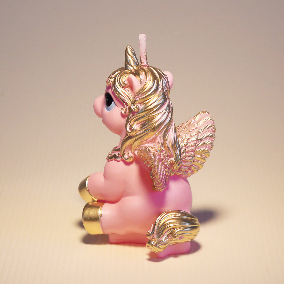 The back details of Pink Unicorn Candle from Southlake Gifts.