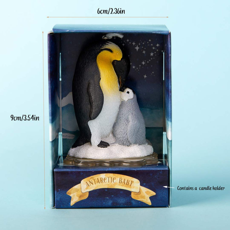 The contains and size of Mom & Baby Penguin Candle from Southlake Gifts,